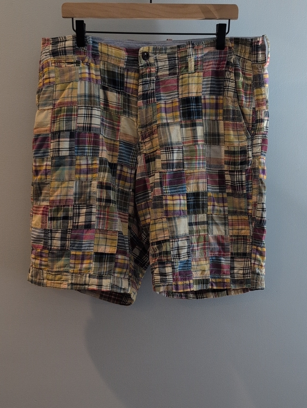 J. Crew Mens 34" Madras Patchwork Field Shorts 100% Cotton Style #10752